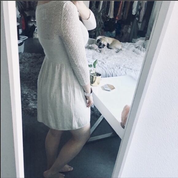 AEO AMERICAN EAGLE Cream Tan Open Weave Oatmeal Sweater Long Sleeve Mini Dress M - Picture 5 of 8